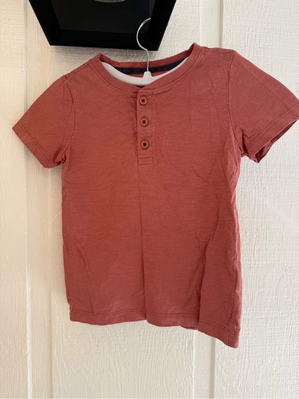 Kids Short Sleeve Henley Shirt - Rust Red/Orange